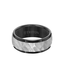 Load image into Gallery viewer, Triton Gents 9mm Comfort Fit Tungsten Carbide Black Band White Sand Blasted Texture Center 11-5998BC9-G.00

