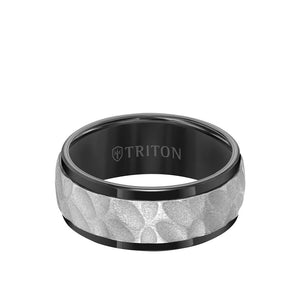 Triton Gents 9mm Comfort Fit Tungsten Carbide Black Band White Sand Blasted Texture Center 11-5998BC9-G.00