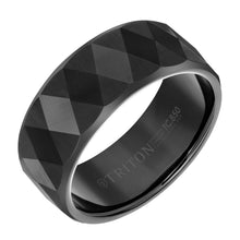 Load image into Gallery viewer, 9mm Black Tungsten Band with Faceted Diamond Pattern
