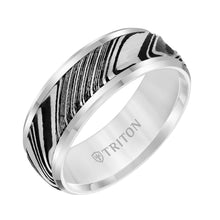 Load image into Gallery viewer, 8MM Tungsten Carbide Ring - Damascus Steel with Bevel Edge
