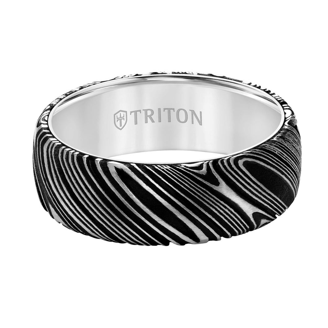 Triton Rogue Wedding Band with Damascus Steel