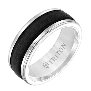 8MM White Tungsten Carbide Ring - Forged Carbon Fiber Insert with Round Edge