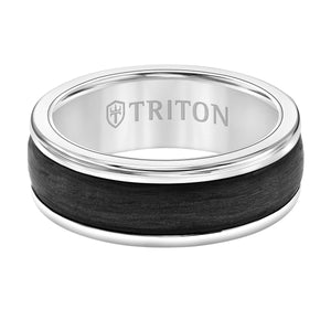 8MM White Tungsten Carbide Ring - Forged Carbon Fiber Insert with Round Edge