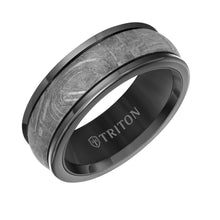 Load image into Gallery viewer, 8MM Black Tungsten Carbide Ring - Meteorite Insert with Round Edge
