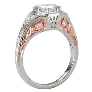 18kt White and Rose Gold 1,4 Carat Weight Semi Mount Octagon Shaped Diamond Halo Ring