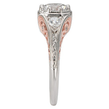 Load image into Gallery viewer, 18kt White and Rose Gold 1,4 Carat Weight Semi Mount Octagon Shaped Diamond Halo Ring
