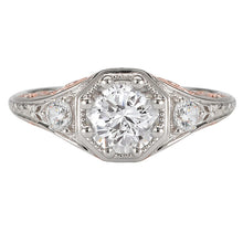 Load image into Gallery viewer, 18kt White and Rose Gold 1,4 Carat Weight Semi Mount Octagon Shaped Diamond Halo Ring
