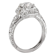Load image into Gallery viewer, 18kt White Gold 1,3 Carat Weight Semi Mount Square Vintage Halo Diamond Ring
