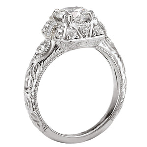 18kt White Gold 1,3 Carat Weight Semi Mount Square Vintage Halo Diamond Ring