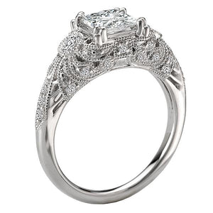 18kt White Gold 1.3 Carat Weight Princess Cut Diamond Semi Mount Vintage Diamond Ring
