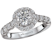 Load image into Gallery viewer, 18kt White Gold 7.8 Carat Weight 6.5mm Round Diamond Semi-Mount Halo Diamond Ring

