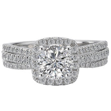 Load image into Gallery viewer, 18kt White Gold 1,2 Carat Weight Semi Mount 6.5mm Cushion Shaped Halo Diamond Ring
