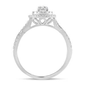14K White Gold 0.75 Carat Women's Round Diamond Halo Engagement Ring