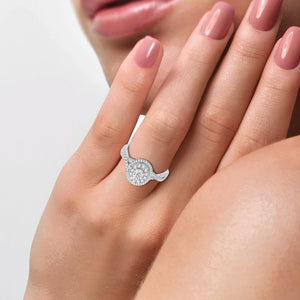 14K White Gold 0.75 Carat Women's Round Diamond Halo Engagement Ring