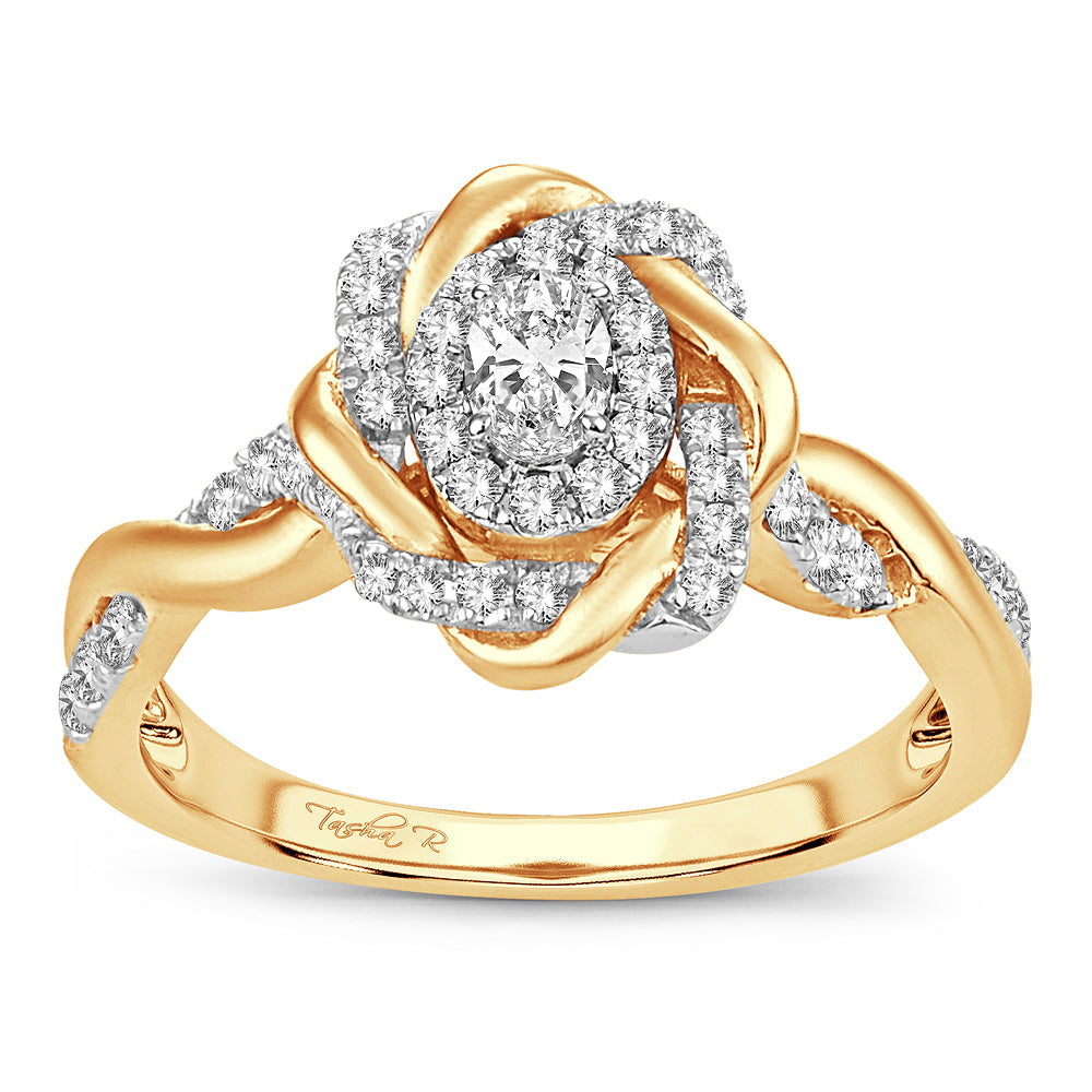 14K Yellow Gold 0.50 Carat Women's Floral Halo Diamond Engagement Ring