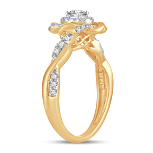 14K Yellow Gold 0.50 Carat Women's Floral Halo Diamond Engagement Ring