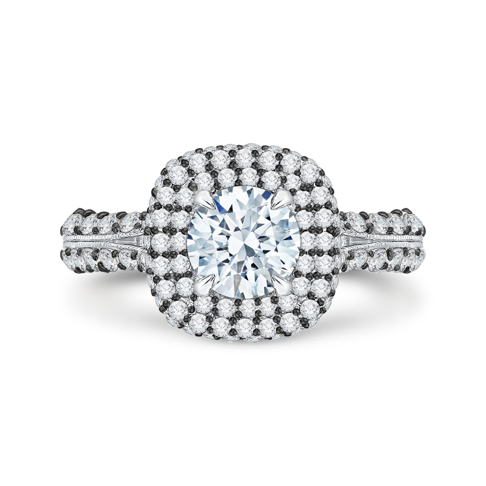 Semi-Mount Black Rhodium Tips Round Diamond Double Halo Engagement Ring CARIZZA CA0036E-37WBK