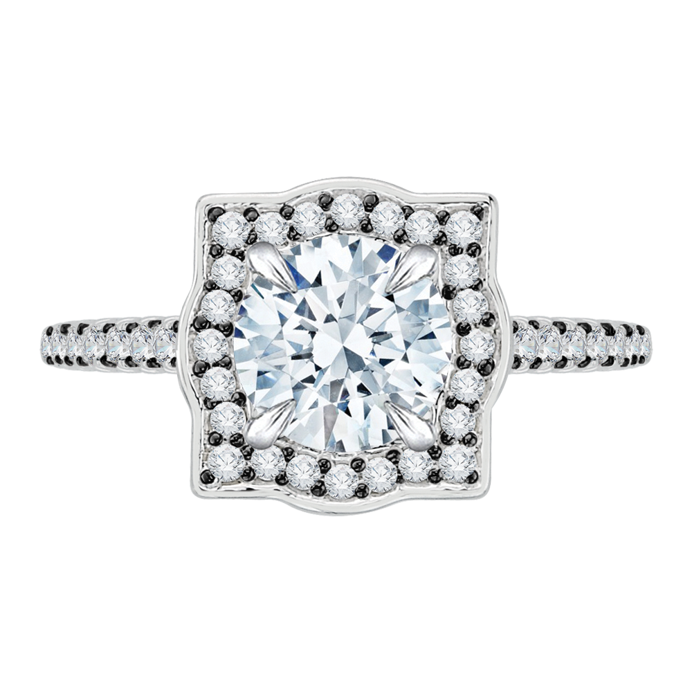 Round Diamond Halo Vintage Engagement Ring with Black Rhodium Tips CARIZZA CA0047E-37WBK