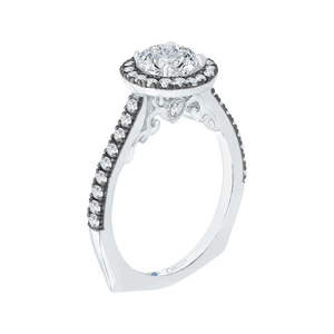 Round Diamond Halo Engagement Ring with Black Rhodium Tips CARIZZA CA0050E-37WBK