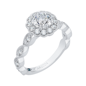 Milgrain Round Diamond Halo Engagement Ring CARIZZA CA0113E-37W-1.00