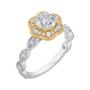 Vintage Milgrain Round Cut Floral Diamond Engagement Ring CARIZZA CA0150EQ-37WY
