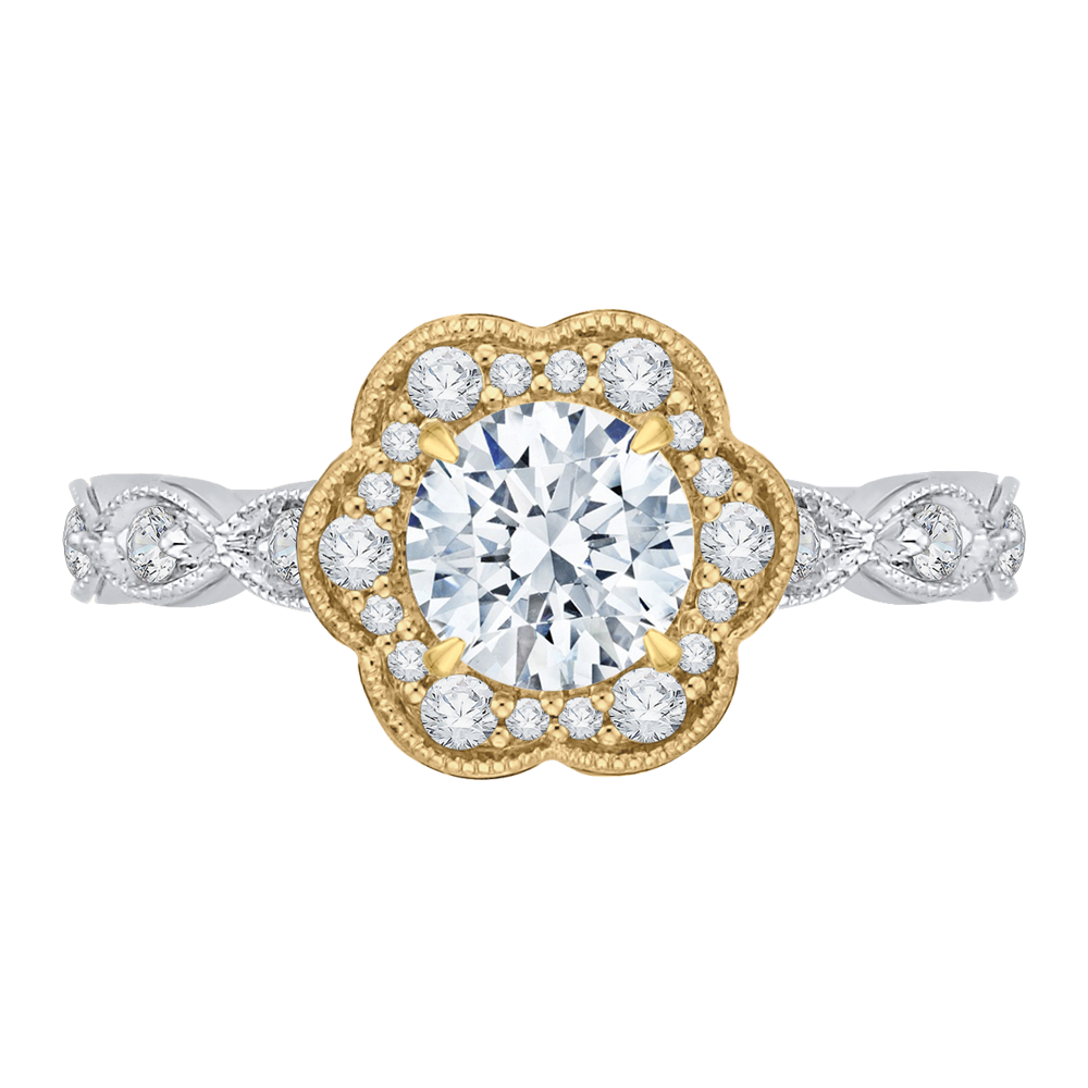 Vintage Milgrain Round Cut Floral Diamond Engagement Ring CARIZZA CA0150EQ-37WY