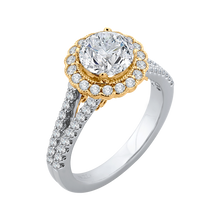 Load image into Gallery viewer, Floral White and Yellow Gold Round Diamond Halo Engagement Ring CARIZZA CA0156EYLH-37WY-1.5
