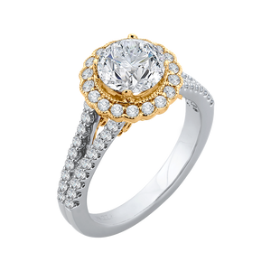 Floral White and Yellow Gold Round Diamond Halo Engagement Ring CARIZZA CA0156EYLH-37WY-1.5