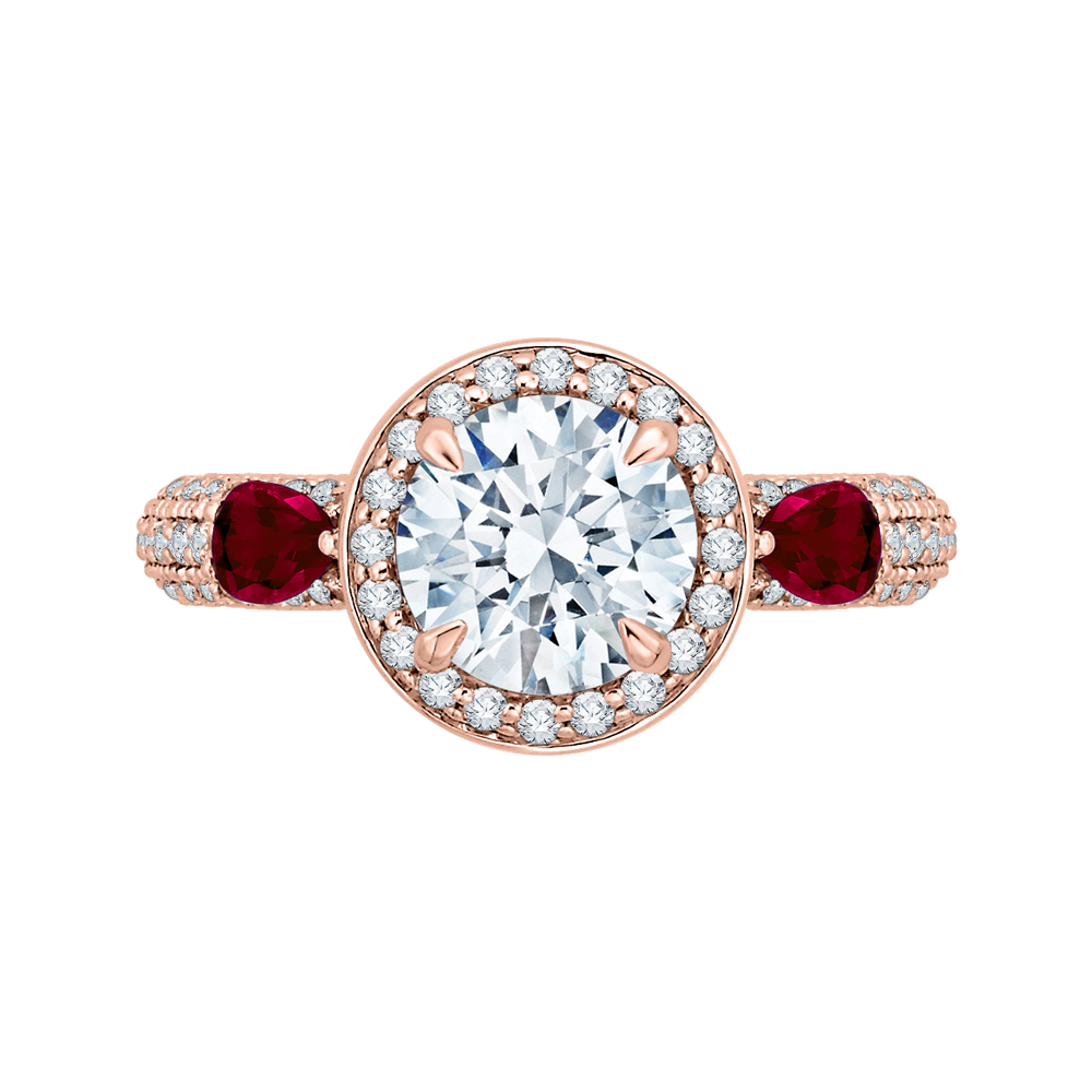 Rose Gold Round and Ruby Diamond Engagement Ring CARIZZA CA0217E-R37P-1.50