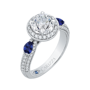 Sapphire Round Diamond Halo Engagement Ring CARIZZA CA0217E-S37W-1.50