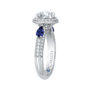 Sapphire Round Diamond Halo Engagement Ring CARIZZA CA0217E-S37W-1.50