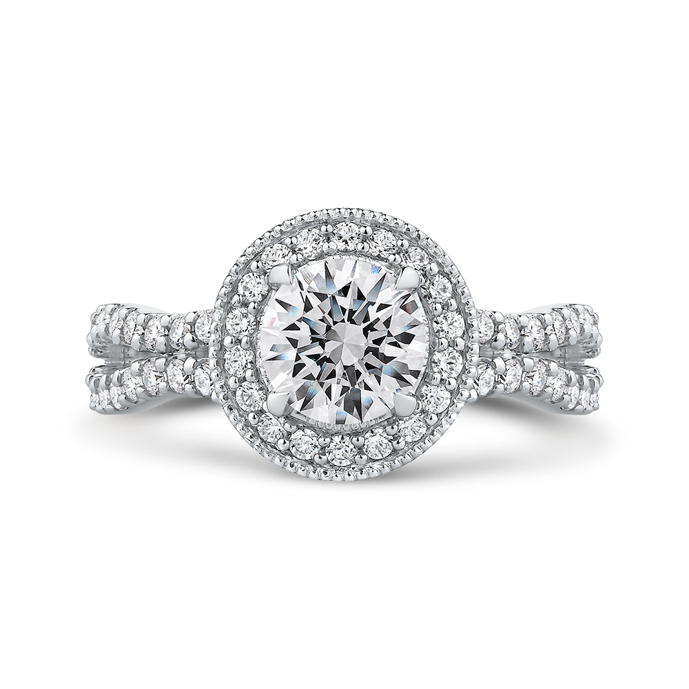 Split Shank Semi-Mount Round Diamond Halo Engagement Ring CARIZZA CA0235EH-37W-1.00