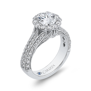 Three Row Split Shank Diamond Halo Engagement Ring CARIZZA CA0237E-37W-1.00