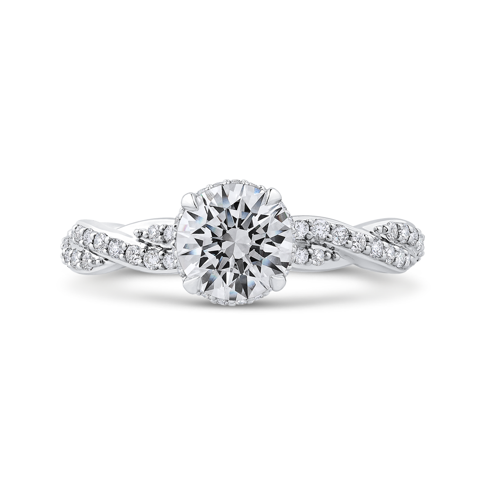 Criss-Cross Shank Round Diamond Floral Engagement Ring CARIZZA CA0260EQ-37W-1.00