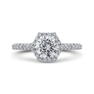 Round Diamond Hexagon Shape Halo Engagement Ring CARIZZA CA0273EH-37W-1.00