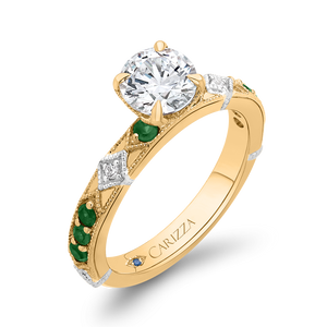 Round Diamond and Green Tsavorite Engagement Ring CARIZZA CA0285E-TS37WY