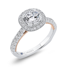 Load image into Gallery viewer, White and Rose Gold Euro Shank Round Diamond Halo Engagement Ring CARIZZA CA0411EH-37WP-1.00
