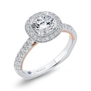 White and Rose Gold Euro Shank Round Diamond Halo Engagement Ring CARIZZA CA0411EH-37WP-1.00