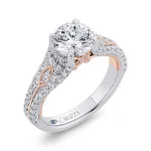 White and Rose Gold Split Shank Round Diamond Engagement Ring CARIZZA CA0414EH-37WP-1.50