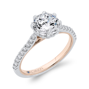 Semi-Mount White and Rose Gold Round Diamond Engagement Ring CARIZZA CA0441EH-37WP-1.50