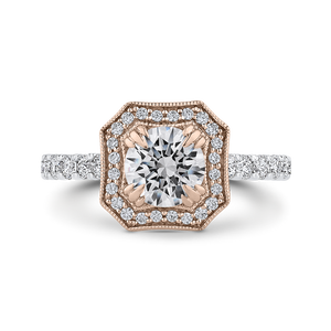 White and Rose Gold Semi-Mount Halo Engagement Ring CARIZZA CA0443EH-37WP-1.00