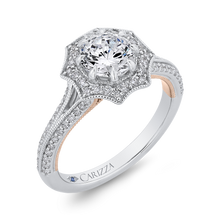 Load image into Gallery viewer, Split Shank Two Tone Gold Floral Halo Engagement Ring CARIZZA CA0446EH-37WP-1.00

