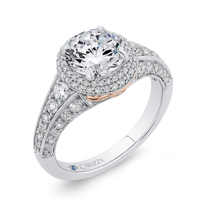 Double Halo Engagement Ring with Round Cut Diamond CARIZZA CA0457EH-37WP-1.50