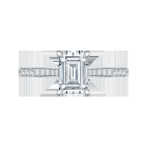 Semi-Mount Emerald Cut Diamond Solitaire with Accents Engagement Ring CARIZZA CAE0040E-37W