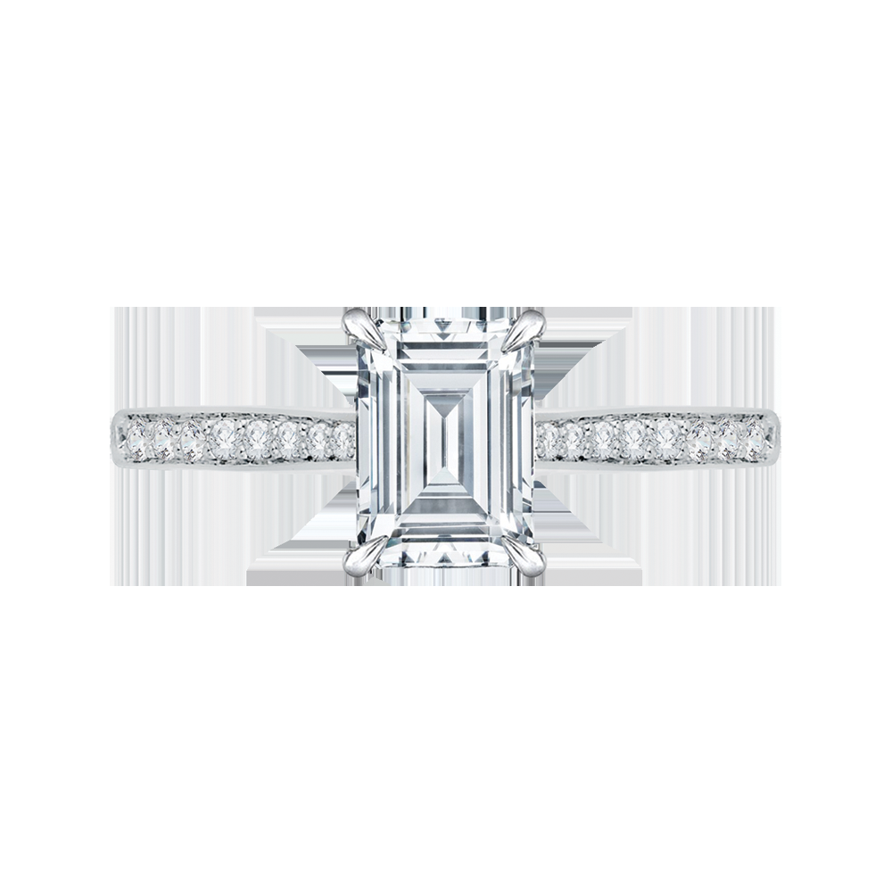 Semi-Mount Emerald Cut Diamond Solitaire with Accents Engagement Ring CARIZZA CAE0040E-37W