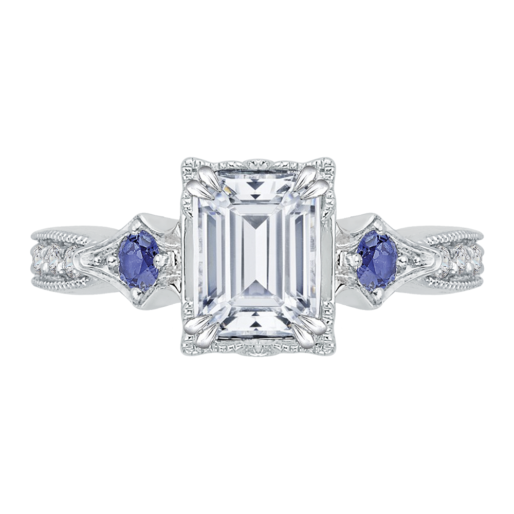 Sapphire Gemstone Emerald Cut Diamond Engagement Ring CARIZZA CAE0046E-S37W