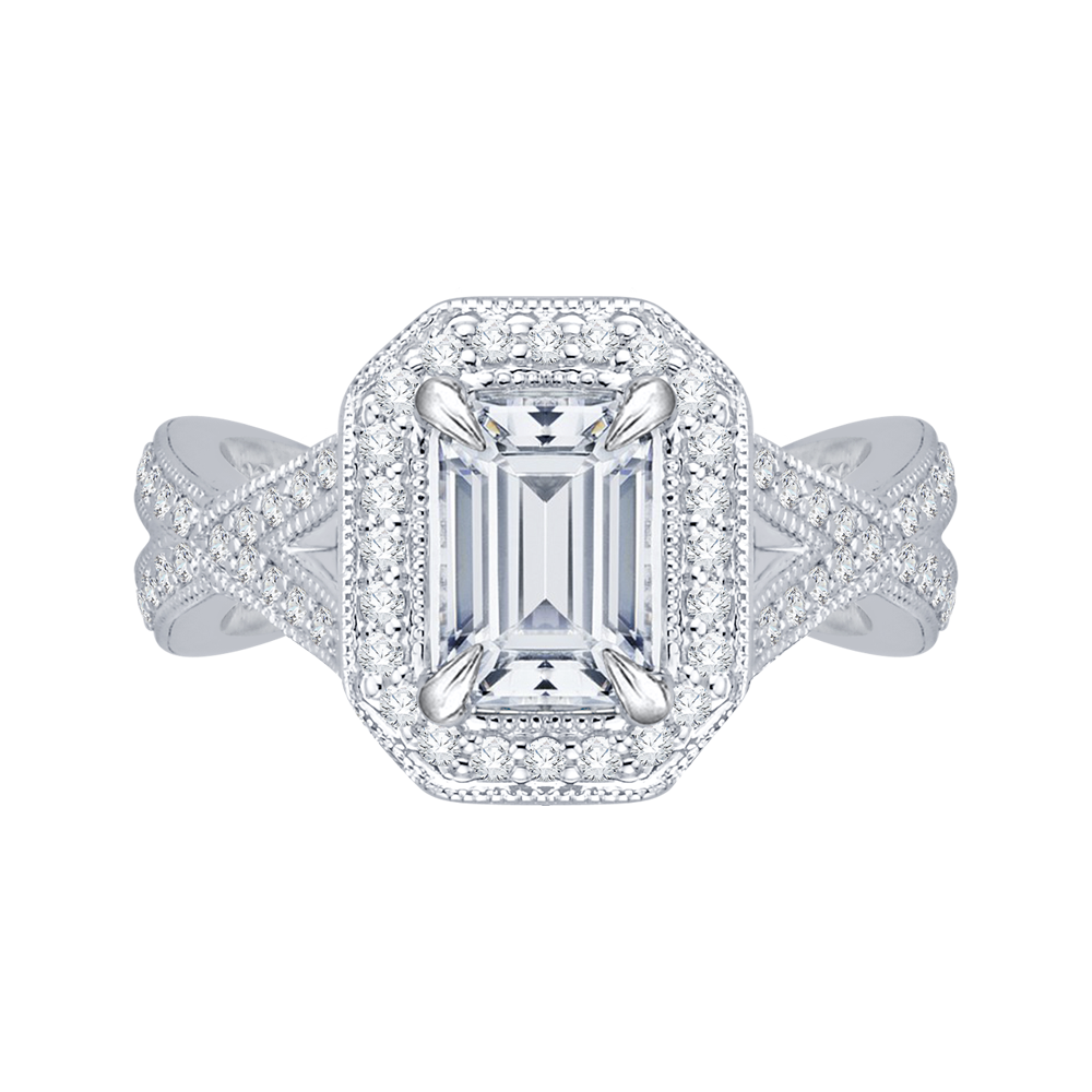 Emrald Cut Diamond Split Shank Engagement Ring CARIZZA CAE0080E-37W