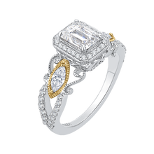 Load image into Gallery viewer, Emerald Cut Semi-Mount Side Stone Diamond Halo Engagement Ring CARIZZA CAE0175EH-37WY
