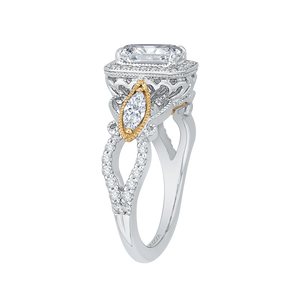 Emerald Cut Semi-Mount Side Stone Diamond Halo Engagement Ring CARIZZA CAE0175EH-37WY