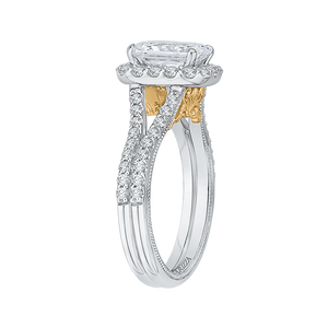 Two Tone 14K Gold Halo Diamond Engagement Ring CARIZZA CAE0193EH-37WY-1.50